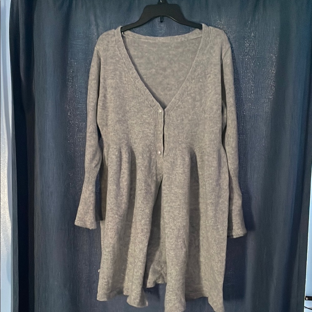 Shein Curve Gray V-Neck Cardigan